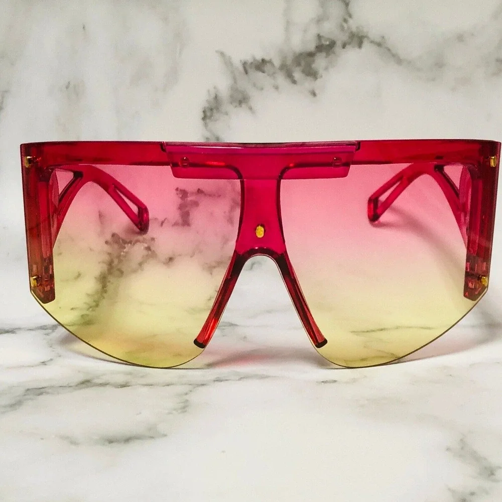 Sunglasses Visor One Piece Lens‎ Pink Yellow Fashion Sun Glasses Rimless UV400